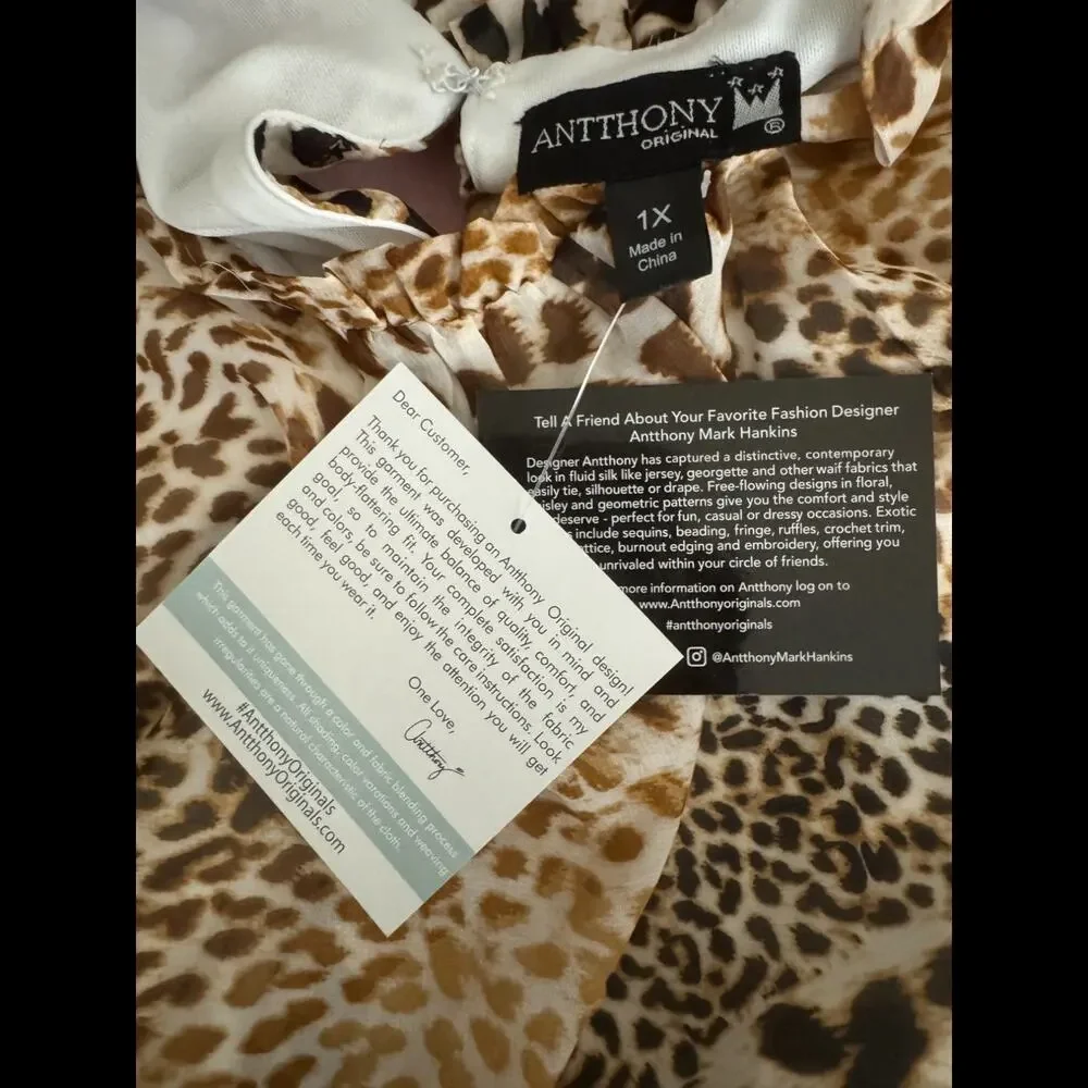 ANTTHONY Originals 1X Leopard Print Chiffon Dress Lined RN83299 Pullover‎ Style
